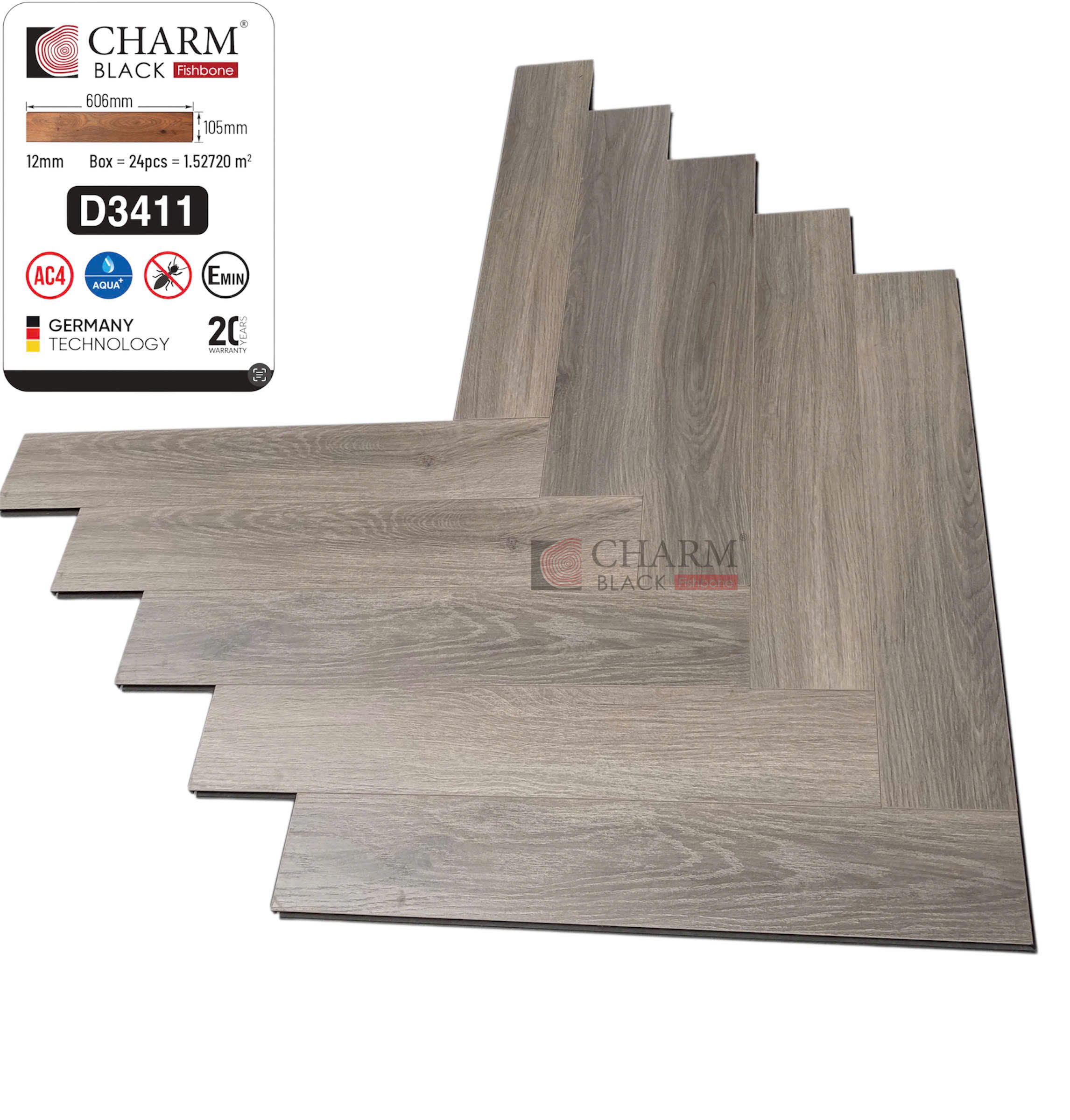 Sàn Gỗ Xương Cá Charm Black D3411