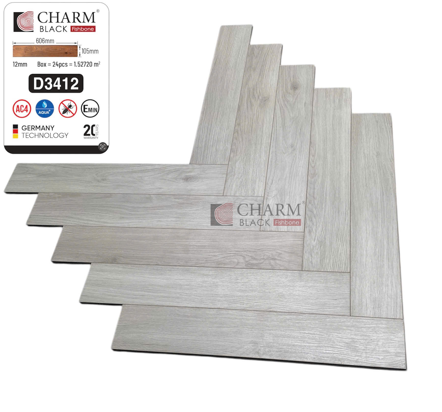 Sàn Gỗ Xương Cá Charm Black D3412