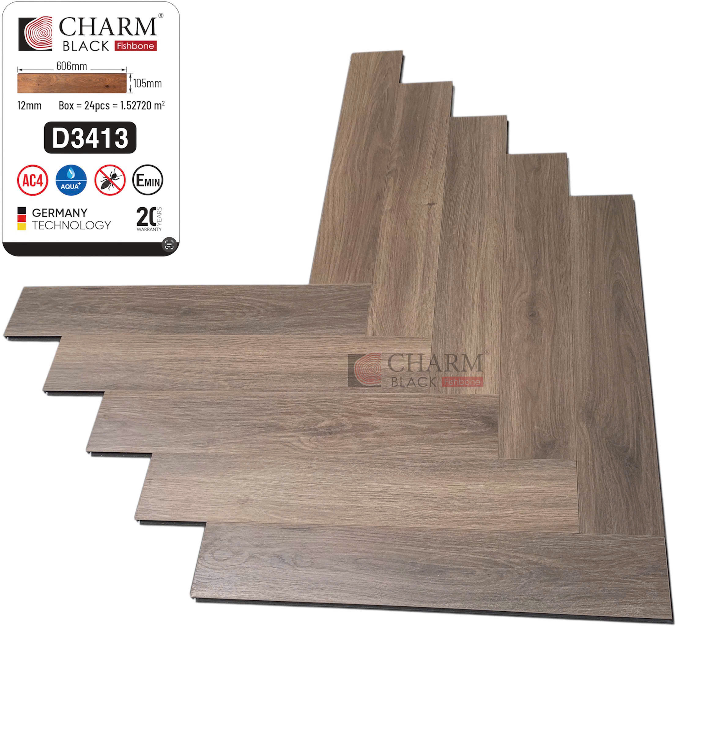 Sàn Gỗ Xương Cá Charm Black D3413