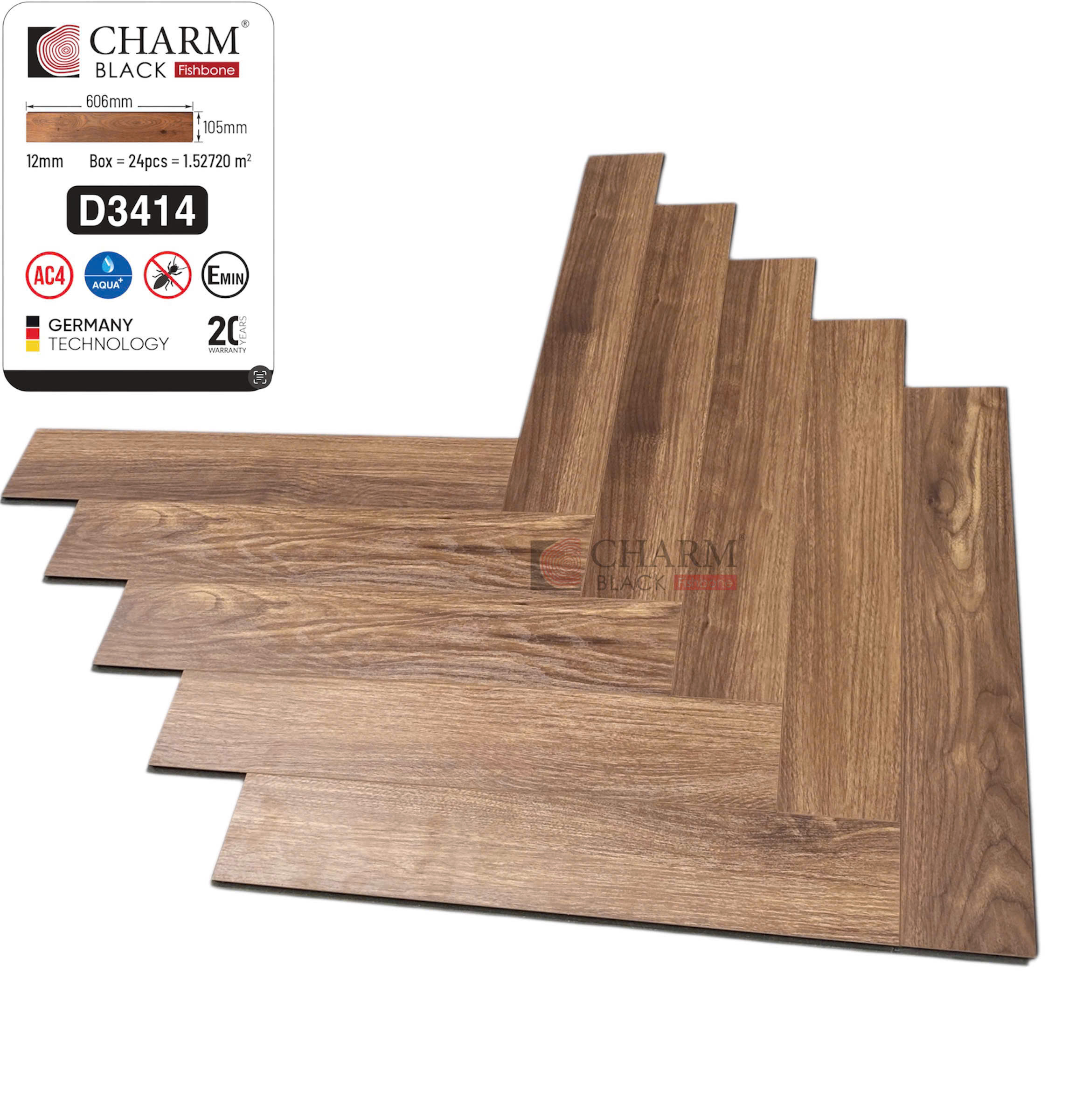 Sàn Gỗ Xương Cá Charm Black D3414