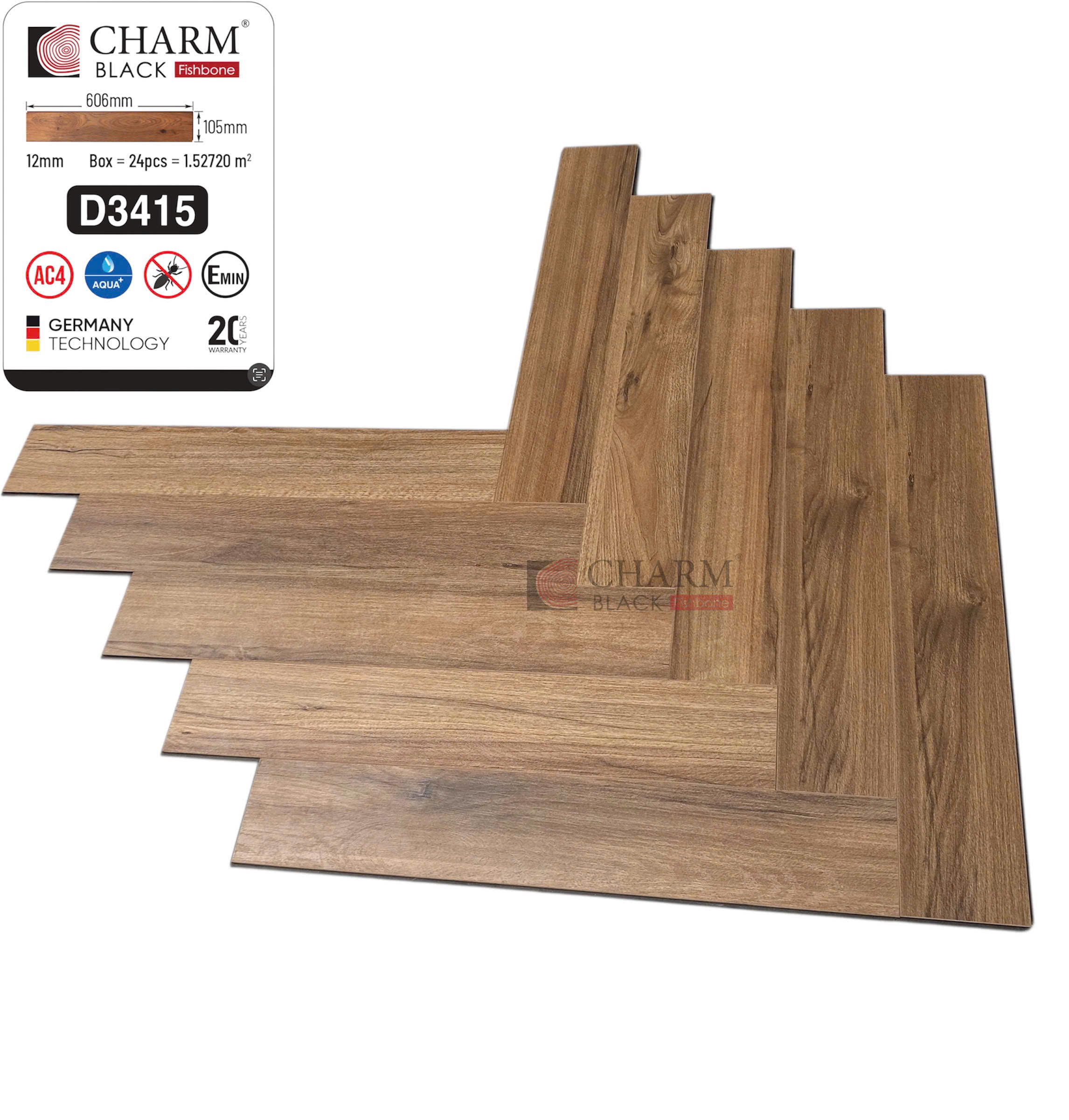 Sàn Gỗ Xương Cá Charm Black D3415