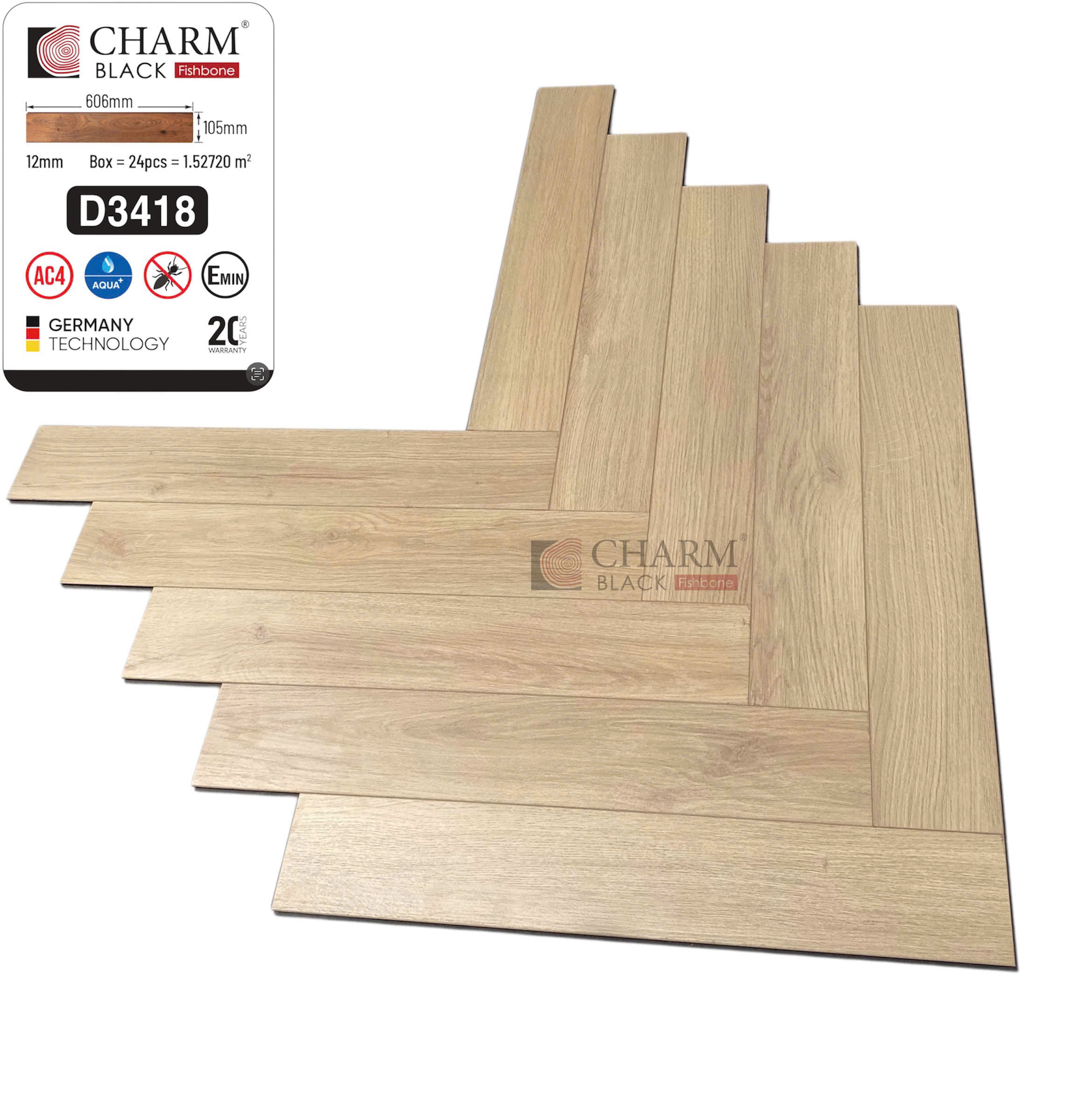 Sàn Gỗ Xương Cá Charm Black D3418