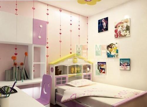 Sàn nhựa giả gỗ kết hợp giấy dán tường phòng trẻ em