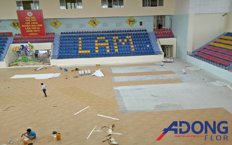 Sàn nhựa vinyl thể  thao vân gỗ – nhà thi đấu Gia Lâm Hà Nội
